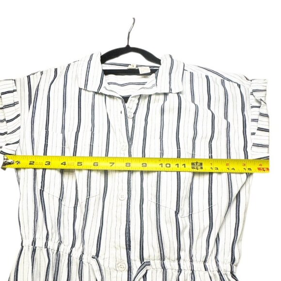 Forever 21 Mini Shirtdress Striped Short Sleeve Tie Elastic Tie Waist Small - Picture 9 of 10